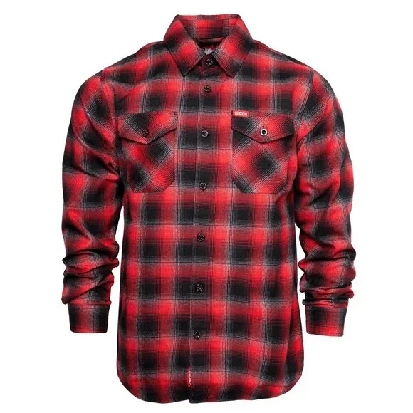 Dixxon Fairview Red Black Plaid Flannel Long Sleeve Shirt - Picture 1 of 10